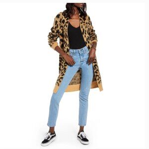 BP. Nordstrom Leopard Print Open Long Cardigan in Tan / Black - Sz M - New